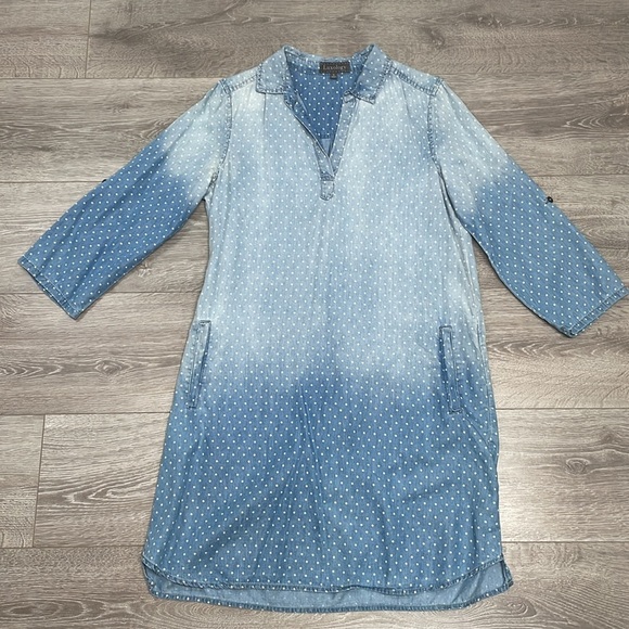 Luxology Chambray Denim Dot Shift Shirt Dress with Pockets 6 - Picture 8 of 16
